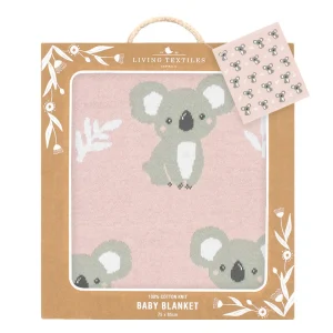 Playground Travel | Baby>100% Cotton Blanket - Koala Grey + Blush and Kangaroo
