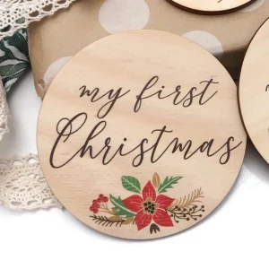 Spotty Dot Christmas>First Christmas Milestone Plaque - Poinsettia