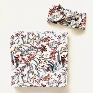 MIni & Me Outlet>- Baby Wrap Set - Native Garden - Swaddle & Topknot