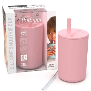 Brightberry Feeding & Hydration>240ml - Kids Large Smoothie Cup with Stopper Straw - Coral Pink
