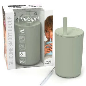 Brightberry Travel | Feeding & Hydration>240ml - Kids Large Smoothie Cup with Stopper Straw - Sage