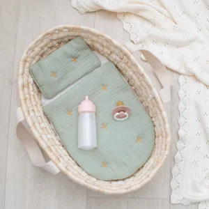 Playground Dolls>Moses Basket Rattan Doll Set Sage