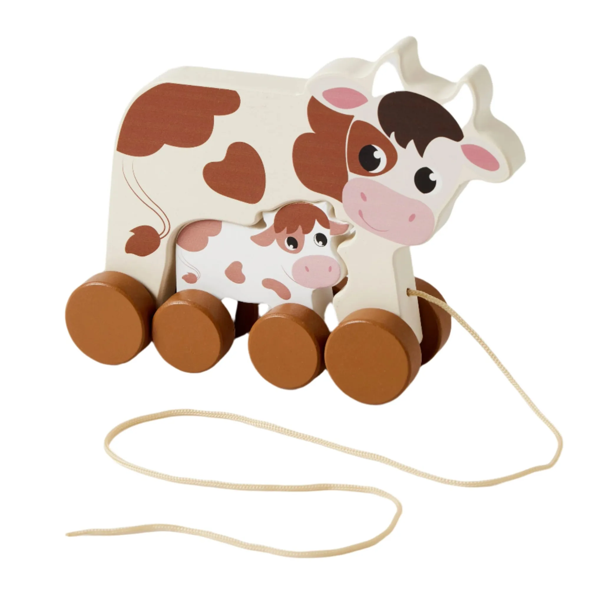 pull_along_cow__baby__m_0.webp Zookabee Wooden Toys | 1st Birthday>Pull Along Cow & Baby - 12M+