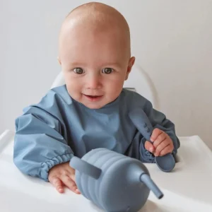 All4Ella Eco | Feeding & Hydration>Recycled Long Sleeve Smock Bib Blue - 6M+