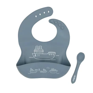 All4Ella Travel | Feeding & Hydration>Silicone Catch Bib & Spoon - 4M+ (4 designs)