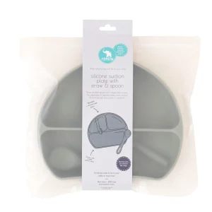 All4Ella Travel | Feeding & Hydration>Silicone Plate with Straw & Spoon - Olive