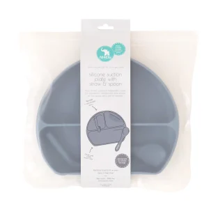 All4Ella Feeding & Hydration | Baby>Silicone Plate with Straw & Spoon - Slate Blue